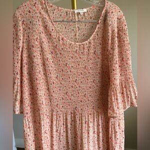 pistola Pink Floral Smocked Babydoll Blouse